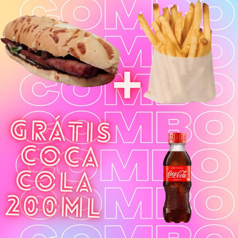Pão com linguiça + Fritas grátis coca cola 200 ml