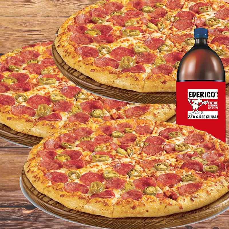 Combo 3 Pizza Familiar con 1.5 Litro de Soda