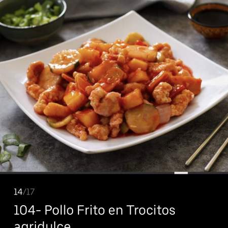 104- Pollo Frito En Trocitos En Salsa Agridulce y Piña