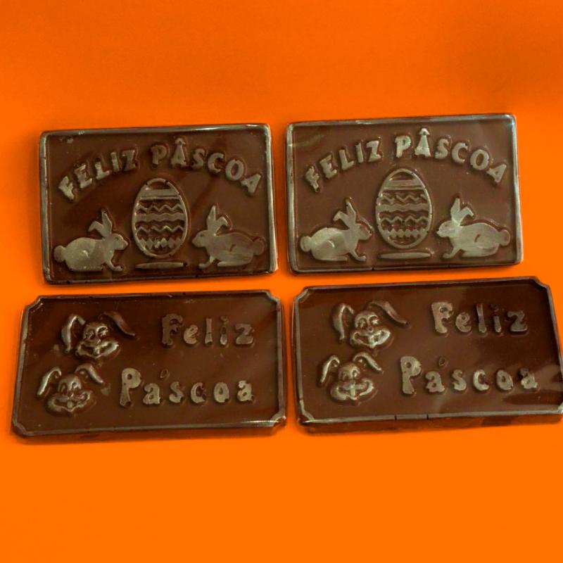 Placa de Chocolate ao Leite Coelho "Feliz Páscoa" 11x6cm (unidade)