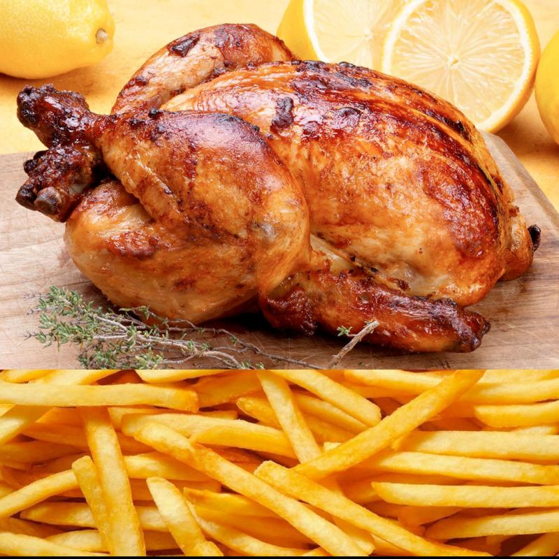 Pollo Asado Entero con Papitas fritas