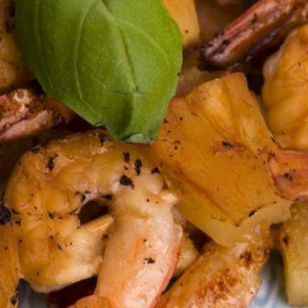 Langostinos con Frutas