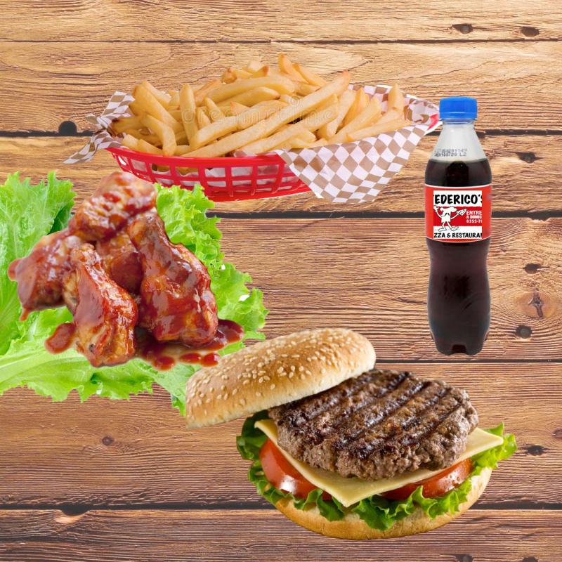 Combo de Hamburguesa, alitas BBQ y Soda