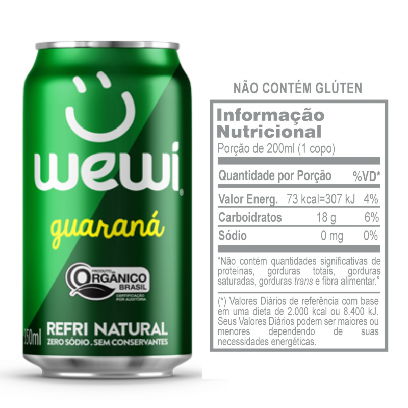 Wewi Refrigerante zero sódio de Guaraná 100% Natural e Orgânico 350ml.