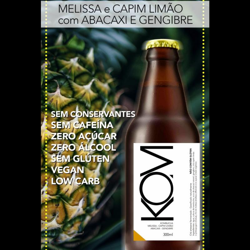 Kombucha(KOM) Melissa,capim-limão,abacaxi gengibre300ml