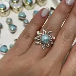 Anillo sol grande plata y larimar