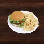 Hamburguesa con queso y papas fritas
