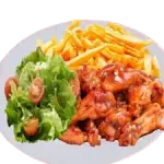 4 alitas mas papas y ensalada