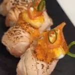 Dupla de Salmão Flambado com geleia