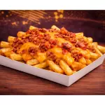 PAPAS FRITAS CON CHEDDAR Y PANCETA
