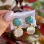 Zarcillos cuadrados Nácar y Larimar
