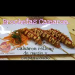 Brochetas de camaron con queso
