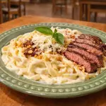 MACARRÃO FILÉ MIGNON AO MOLHO BRANCO
