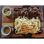 Carne suina assada c/fritas