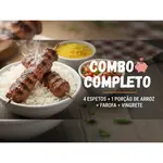Janta Completa: 4 Espetos + Arroz Branco + Farofa + Vinagrete