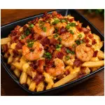 Batata Frita, cheddar, Bacon e EBY.