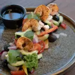 Grilled shrimp on Greek Salad