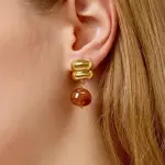 Aros piedra cafe chapa oro 18 k