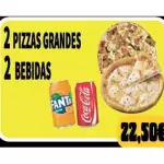 2 Pizzas grandes, 2 Bebidas