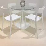 Mesa tulip vidrio 90cm + 4sillas Rio