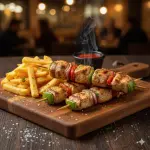 Brochetes de Frango +Fritas