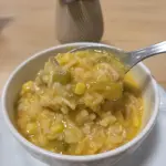 Risoto de frango, aspargos e milho