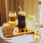 Vaso de vidrio con tapa y sorbete