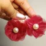 Aros flor rojo con perla