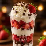 Fresas con crema, helado y chocolate