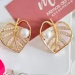 Aros hojas con perla