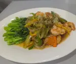 Camarones con hoja mostaza
