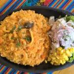 DÚO 1 Arroz con mariscos y ceviche de pescado.