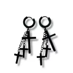 Black Hoops Cross Earrings