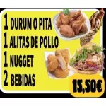 1 Durum o pita, 1 alitas, 1 Nug, 2 B