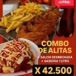Alitas más salchidesmechada + litro