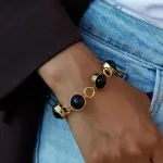 Pulsera negra chapa Oro 18k