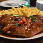 Costelinha ao barbecue com fritas