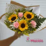 Buquê com 3 girassóis e 3 rosas ROSA