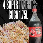 4 súper panchos + coca1,75l