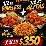 1/2 alitas 1/2 boneless + papas