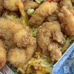 Camarão Empanado com Arroz de Forno