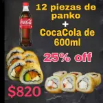 12  piezas en panko+ coca 600 cc