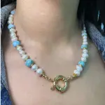 Collar de perlas y larimar