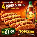 4 dogs + refrigerante 2l
