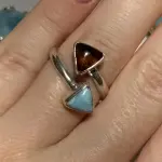 Anillo doble larimar y ámbar