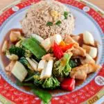 Pollo con verduras con Chaufa