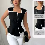 Blusa sastrera negra con lineas
