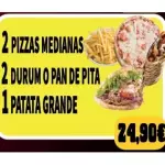 2 Pizzas Med, 2 Durum o Pita, 1 Pat