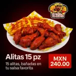 Alitas 15 pz con papas