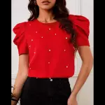 Top de manga farol con perlas